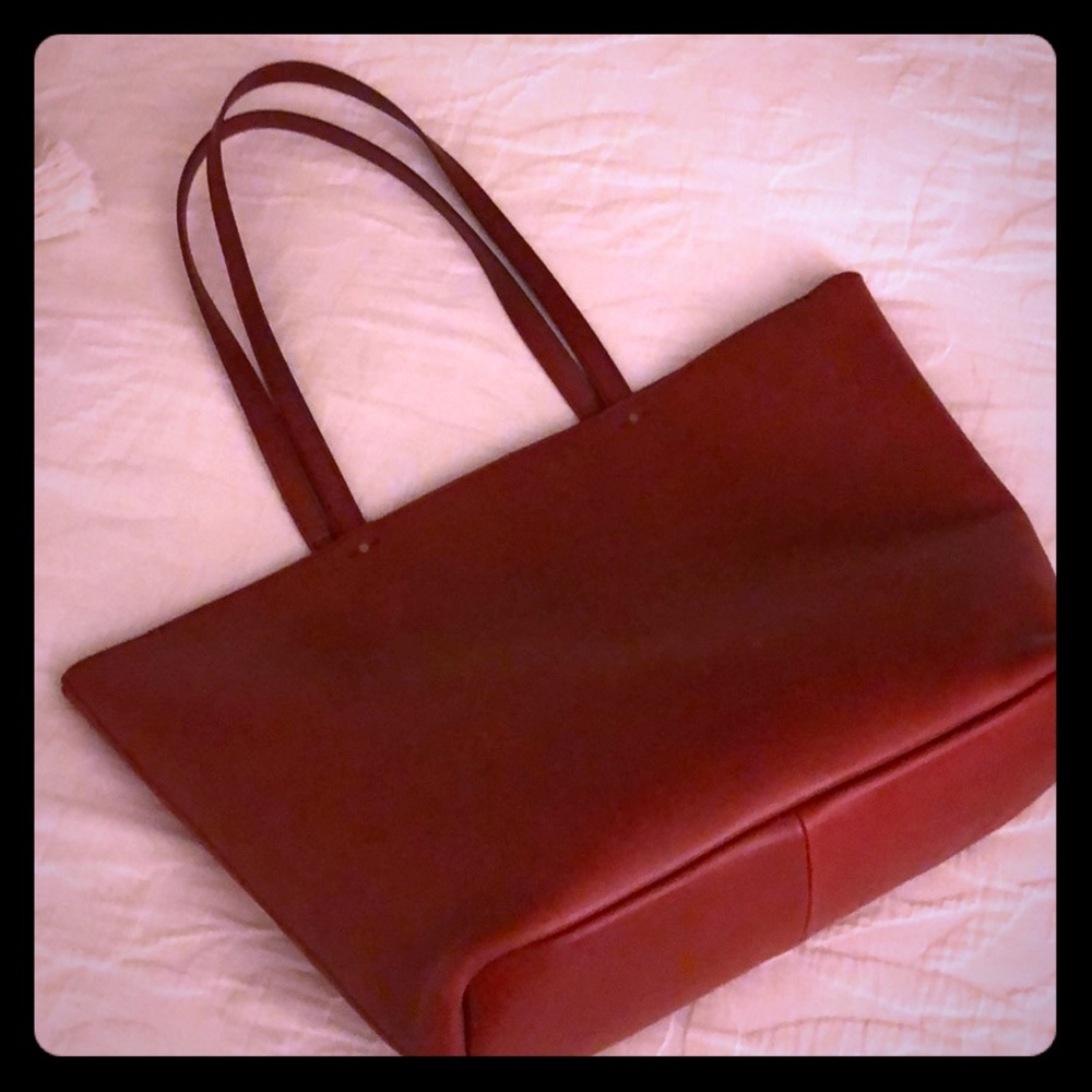 Red leather tote bag